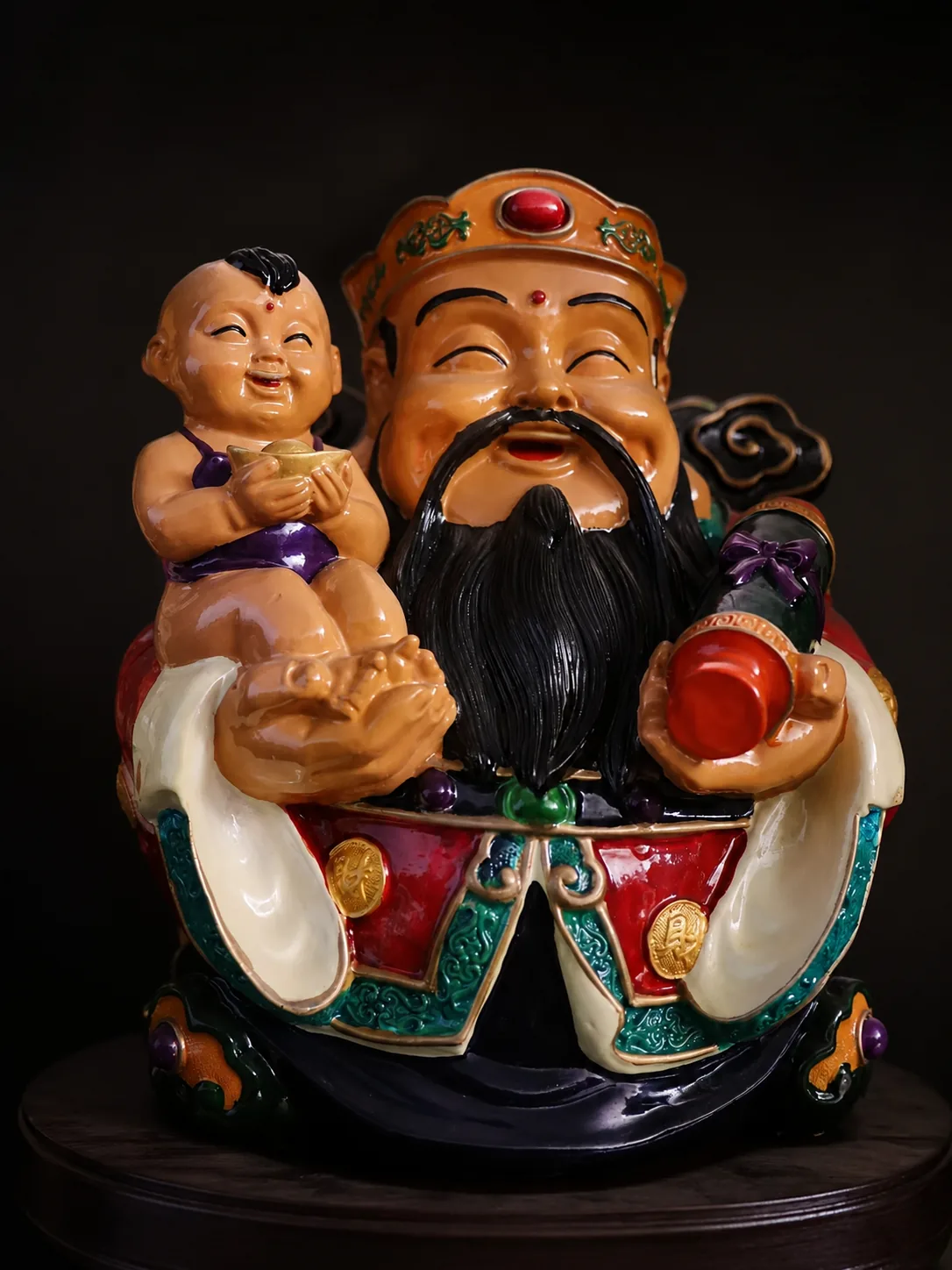 财神抱童摆件 · 树脂手绘